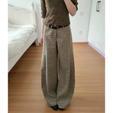 KYLETHOMASW  -  Moda Vintage Plaid All-match Femme Pantalones New Casual Straight Wid Leg Pants Slim Mid-length Trendy Harajuku Elegant Trousers