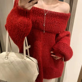KYLETHOMASW  -  Sweater Pullover Women Autumn Winter Slash Neck Off Shoulder Loose Stretch Fashion Sweet Knitted Jumper Female Casual