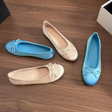 KYLETHOMASW  -  Round Toe French Style Satin Female Sandals Shallow Bow Decoration Soft Insole Ladies Flat Shoes Ballet Shoes Femme Single Shoes