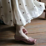 KYLETHOMASW  -  Brand New Women Satin Ballet Shoes Square Toe Bow Knot Low Heel Pumps Vintage Soft Slip-on Sweet Wedding Pumps Casual Shoes