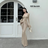 KYLETHOMASW  -  Pure Desire Deep V Neck New Mid-length Mujer Sexy Slim Waist Premium Spice Girls Dress Solid Personalized Ruched Trendy Vestidos