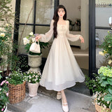 Kylethomasw French Elegant Princess Evening Party Midi Dresses for Women Springtime Slim Bandage Long Sleeve Vestidos Korean Summer Clothes