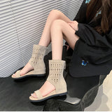 KYLETHOMASW  -  Spring Autumn Open Toe Internal Elevation Women Sandals Boots Ladies Casual Hollow Out Ankle Booties