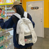 KYLETHOMASW  -  Women Kawaii Rabbit's Ears Backpacks All Match Star Printing Casual Ita Bags Transparent Y2k High-capacity Students Schoolbags