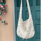 KYLETHOMASW  -  Fairycore White Shoulder Bags Purse Women Hot Girls Bow Chic Lace Y2k Handbag Female Vintage Canvas Tote Bag Aesthetic