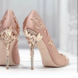 Kylethomasw Metallic Accessories Ultra-High Pointed-Toe Pumps Women Satin Nightclub Shoes Catwalk Stiletto Shaped Heel Wedding Heels