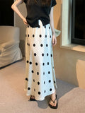 KYLETHOMASW  -    Women A-Line Long Skirts Polka Dots Casual Summer 2024 Mujer Vintage High Waist Slim New Daily Office Lady Mermaid