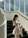 KYLETHOMASW  -  Elegant Lace Trim One Shoulder Top And Skirt Set Spring Fashion Ensemble Short Sleeve Hong Kong Style for Adults