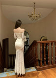 KYLETHOMASW  -  Spring French Sexy Elegant 3D Flower Evening Gown Women Backless Flared Sleeves Lace Bandeau Dress Chic Banquet Party Gown