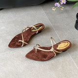 KYLETHOMASW  -  Fashion Pointed Toe Women Wedges Slippers Female Shallow Footwear Ladies Low Heel Slippers Shoes Flip flops Slides Sandals