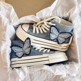KYLETHOMASW  -  Spring Autumn Women Thick Sole Denim Shoes Butterfly High-top Canvas Shoes Girls Breathable Cloth Casual Shoes Canvas Shoes
