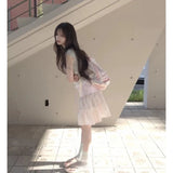 KYLETHOMASW  -  Japanese Floral Print Sweet Knee Length Skirt Women Summer High Waist Lace Up Contrast Color Patchwork Fold A-line Skirt