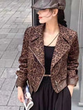 KYLTHOMASW  -  Sweet Hot Girl Leopard Print Retro Lapel Long-sleeved Jacket for Women's Autumn Loose Zipper Jacket Top Fashion Female Clothes