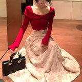 KYLETHOMASW  -  New Retro French Elegant Sweet 2 Piece Sets Women Knitted Design Butterfly Bow Tops + Floral Skirts Japanese Chic Lovely Outfits