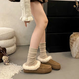 KYLETHOMASW  -  Vintage Women Fleece Lined Flats Shoes Concise Shallow Slip On Shoes Autumn Winter Ladies Elegant Keep Warm Snow Shoes