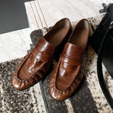 KYLETHOMASW  -  Retro Brown Soft Leather Brand Flats Women Fashion Pleated Design Loafers Comfort Outdoor Commuting Office Shoe Zapatos De Mujer