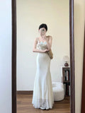 KYLETHOMASW  -  French-style Slimming New Summer Design Sense Tulle Flower Elegant Fishtail Lace Cami Dress