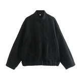 KYLETHOMASW  -  Standing Collar Buttons Women's Jackets Loose Long Sleeve Pockets Coats Solid Color Fold Tops Autumn Casual Outdoors Clothes