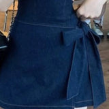 KYLETHOMASW  -  Blue Denim Dresses Women Sleeveless Bandage Bow Solid Vestidos Para Mujer Korean Fashion Elegant Mini Dress