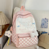 KYLETHOMASW  -  All Match High-capacity Backpack Women Students Travel Schoolbag Sweet Y2k Aesthetic Letter Print Dots Plaid Patchwork Backpacks