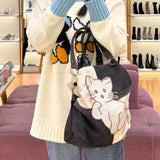 KYLETHOMASW  -  Y2k Japanese Casual Sweet Cool Cat Embroidery Shoulder Bags Contrast Color Simple Kawaii Handbags All Match Underarm Bag Women