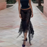KYLETHOMASW  -  Sexy See-through Shining Lines Black Long Maxi Skirt Chic Low Waist Irregular Fishtail Yarn Skirts High Street Y2k Clothing