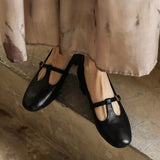 KYLETHOMASW  -  New Genuine Leather T-Strap Mary Janes Buckle Women's Flats and Loafers, Retro Daily Walking Flats,Casual Commute Лоферы Женские