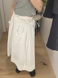 Kylethomasw   -  Korean Fashion White Hollow Out Midi Skirts Women Summer High Waist Ruffle Pocket Long Skirt Elegant Casual Faldas Lady 2024 New