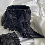 KYLETHOMASW  -  Black Cake Layered Lace Stiletto Ankle Boots Woman Winter 2025 Side Zipper Pointed Toe Fashion Boots Wedding Shoes for Women