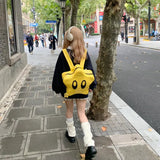 KIylethomasw Sweet Cool Star Y2k Backpack Women Harajuku Pu Leather Chic Backpacks Schoolbag Female Vintage Yellow Mochila Aesthetic