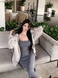 KYLETHOMASW  -  Women's Knitted Hollow Out Slim Fit Strap Dr Sensual Waist Cinching Slimming Ele Ladylike Bodycon Spring Season