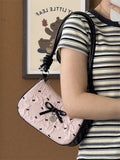 KYLETHOMASW  -  Korean Sweet Yarn Bow Underarm Bag Women's Pink Contrast Single Shoulder Crossbody Commuter Bags