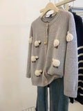KYLETHOMASW  -  Sweet Hot Girl Three-dimensional Lamb Knitted Cardigan Women's Autumn-winter Thickened O-neck Long-sleeved Loose Sweater