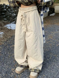 Kylethomasw Retro Plaid Spliced Pants Women Y2k Hip Hop Casual Loose Drawstring Straight Winter Thick Trouser Streetwear Kpop Slacks