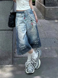 KYLETHOMASW  -  American Retro Printed Wide Leg Jeans for Women Summer High Street Spicy Girls Loose Casual High Waist Cropped Pants