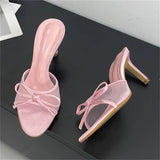 KYLETHOMASW  -  Summer Fashion Butterfly-knot Breathable Holes Mesh Open Toe Woman Slippers Thin High Heels Party Dress Shoes