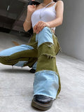 KYLETHOMASW  -  Y2k Patchwork Jeans Women Casual All-match Zippper Pockets Button Flare Denim Trousers Female 2025 Spring Summer Lady Streetwear