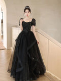 KYLTHOMASW  -   New Graduation High School Dress French High end Black Long Evening Dresses for Women Bubble Sleeve Bridesmaid Wedding Dress