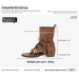 KYLETHOMASW  -  New Women's Flat Bottom Tassel Tie Sandals Retro Toe-Strap Short Boots Versatile Cross Buckle Ankle Boots Sporty Style