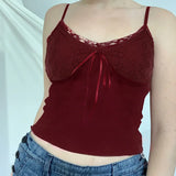 KYLETHOMASW  -  Lace lace patchwork groove strip deep V-neck small suspender new women's revealing navel sexy slim fit vest