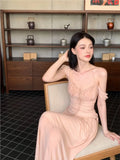 KYLETHOMASW  -  New Elegant Fashion Summer Pleats Dresses for Women Drawstring Evening Party Korean Pink Bodycon Female Clothing