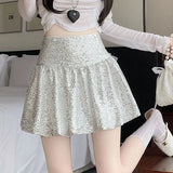 KYLETHOMASW  -  Spring Summer Sequin Bubble Mini Skirt High Waist Flowy A-Line Pleated Skirt Women's Trendy Glam Party Dress Youthful Chic
