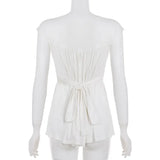 KYLETHOMASW  -  Pure Desire Spicy Girl White Lace Splice Knitted Top Summer Self-built Station New Pleated Slim Fit V-neck T-shirt Women