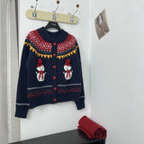 KYLETHOMASW  -  Sweet Hot Girl Retro Knitted Cardigan Women's Winter Snowman Pattern O-neck Loose Sweater Coat Fashion Female Clothes