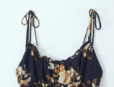 KYLETHOMASW  -  Summer French Vacation Flower Print Lace-up Slim Slash Neck Sleeveless Spaghetti Strap Dresses