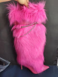 KYLETHOMASW  -  Pink Y2k Stiletto Metal Chain Boots Autumn Winter New Sexy Black High-heeled Fur Boots   on off