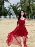 KYLETHOMASW  -  New Summer Vacation White Dress Irregular Hem Heavy Embroidery Fairy Tale Women's Dress Square Collar Fly Sleeve Beach Dress