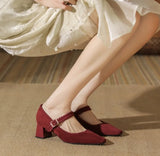 KYLETHOMASW  -  High Heeled Women Autumn New Fashion One-word Buckle with Light Mouth Pumps Womens Thick Heel Small Square Head Mary Jane Shoes