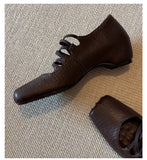 KYLETHOMASW  -  Women Sheepskin Square Toe Slip-on Pumps Elastic Band Cross Strap Wedge Med Heel Casual Female Daily Dress Heels Shoes Fashion