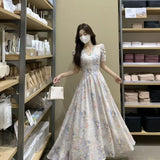 KYLETHOMASW  -  French Sweet Floral Dress High Waist Slimming Summer Vacation Long Dress